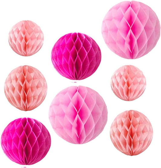 8pc Honeycomb Balls Party Decorations 6''8''10''12'' Tissue Paper Pom Poms Flower Balls Hanging Pink Paper Honeycomb Balls for Party Baby Shower Birthday Wedding Nursery Wall Decor Pink Set
