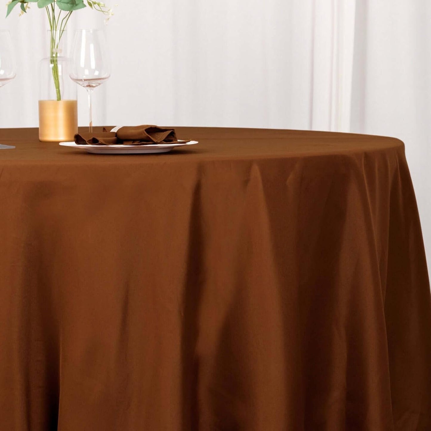Efavormart Round Tablecloth, 120 Inch Stain & Wrinkle Resistant Washable Table Cloth, Decorative Polyester Fabric Table Cover for Banquet, Wedding, Dining - Cinnamon Brown