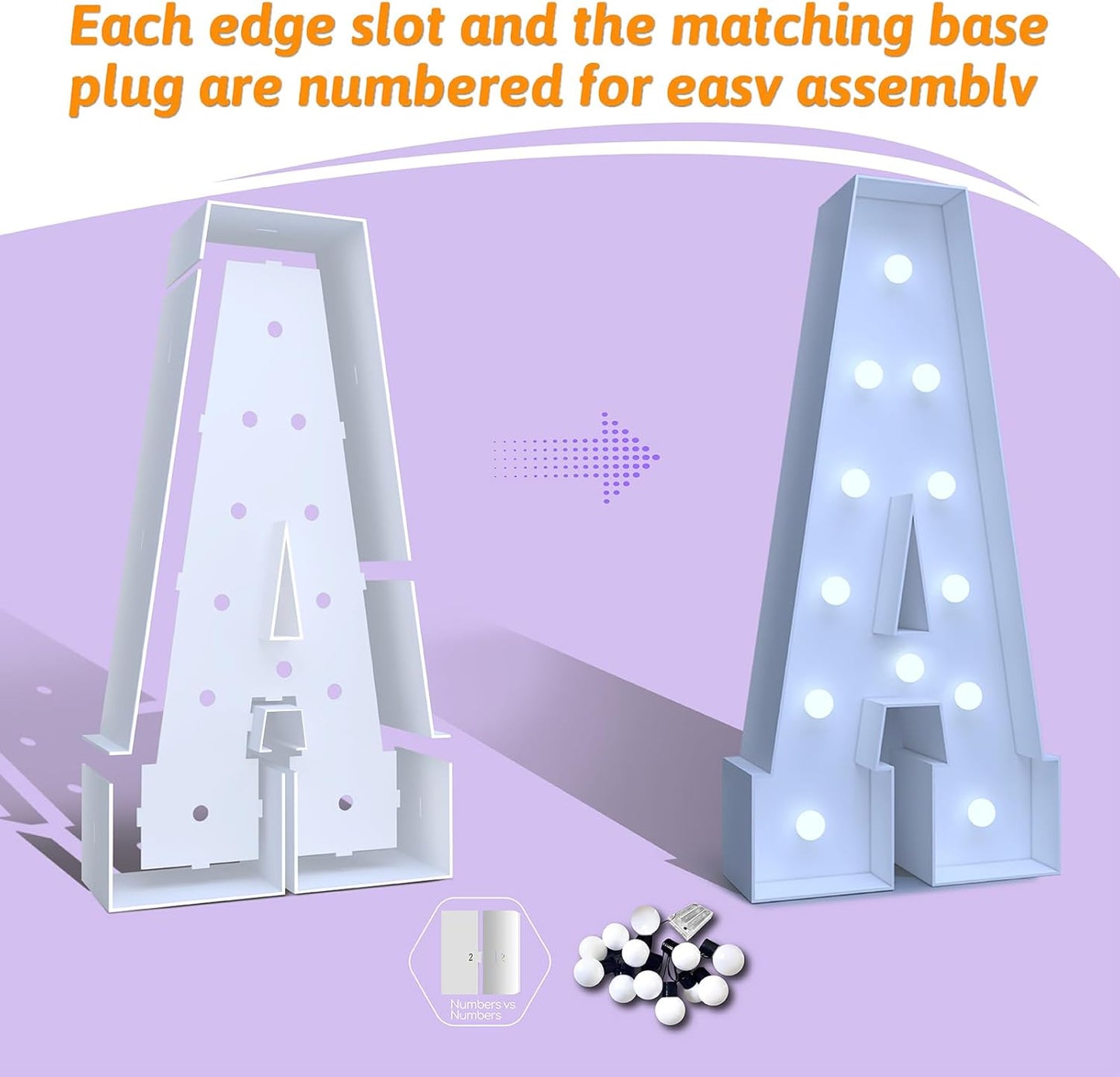 4FT Marquee Light Up Numbers 2 – Cool White LED, Easy to Assemble Foam Board with Back Support, Large Marquee Light Up Numbers for Birthday, Wedding, Party, Anniversary, Baby Shower Decor