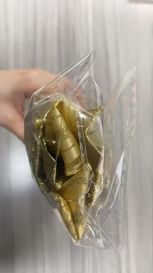 Dayker Christmas Tree Topper Bow, 51x13 Inches Handmade Gold Wreath Bows, Large Ribbon Ornaments with Wired Edge, Xmas Long Streamers Bowknot for Birthday Wedding Party Home Door Porch Decor