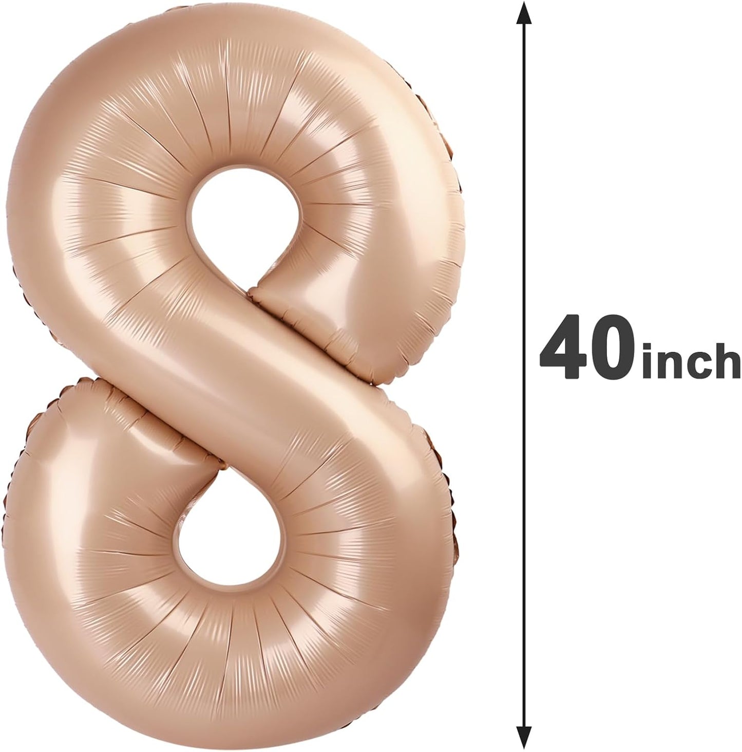 Light Brown Foil Number 8 Balloon 40 Inch, Helium Mylar Eight Number 8 18 28 38 48 58 80 88 Birthday Balloons, 8th Light Brown Women Men Wedding Anniversary, Graduations Party Supplies