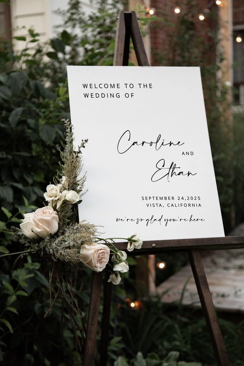 EDITABLE Modern Wedding Welcome Sign, Minimalist Wedding Welcome Sign, We're So Glad You're Here Welcome Sign, Wedding Welcome Sign for Ceremony