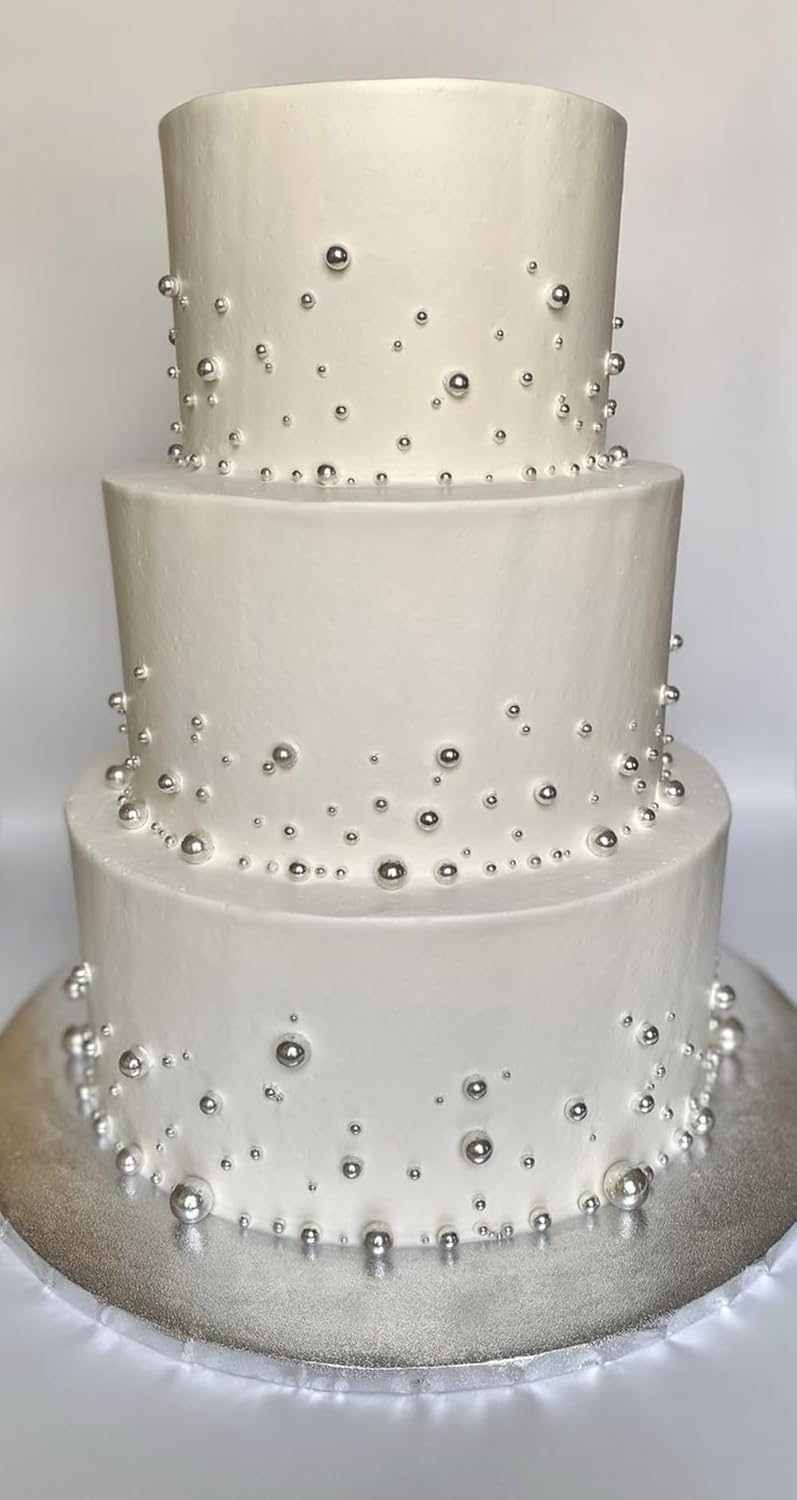 Silver Pearl Sugar Sprinkles 3.53 oz, 14mm Candy Pearls Ideal for Baking, Cake and Cupcake Toppers, Cookie Decoration, Ice Cream Topping, Wedding Shower Valentines Halloween Christmas