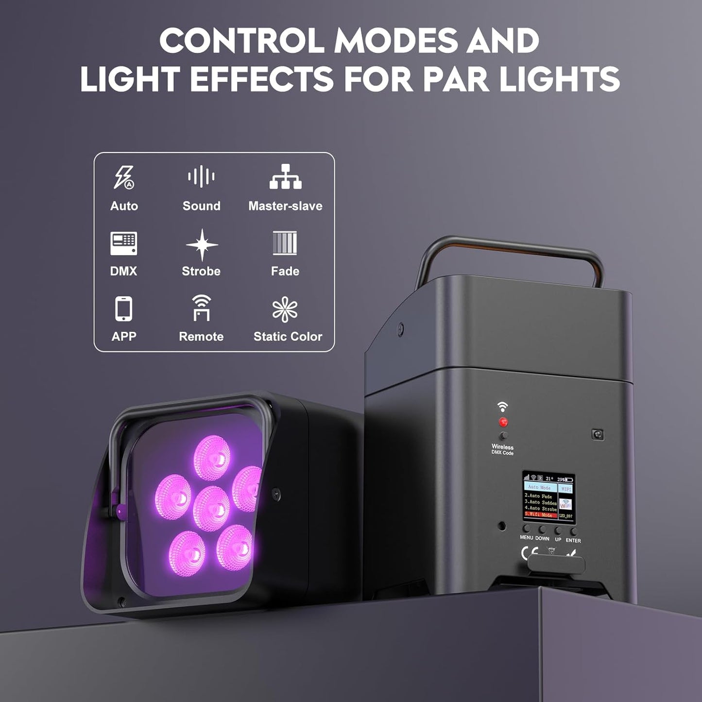 9600mAh Wireless Uplights, 6x18W RGBWA UV Rechargeable Stage Lights, APP/DMX512/Remote Controlled Par Lights, Battery Powered Uplights for Show, Party, Festival, Event