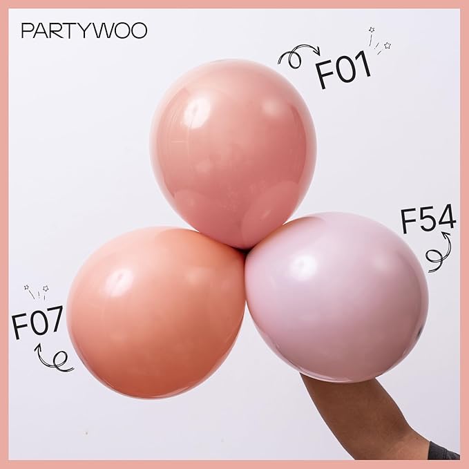 PartyWoo Dusty Pink Balloons 65pcs 12 Inch Blush Rose Pink Metallic Rose Gold Nude Boho White Sand Confetti Balloons for Baby Shower Birthday Gender Reveal Wedding Anniversary Party Decorations