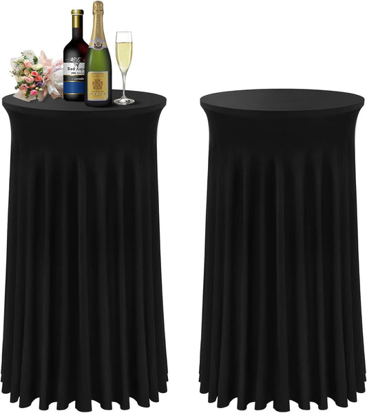 Cocktail Table Covers - 2 Pack 24"x 43" Black Cocktail Table Tablecloth with Natural Wavy Round Skirt for Bar Wedding Party Banquet