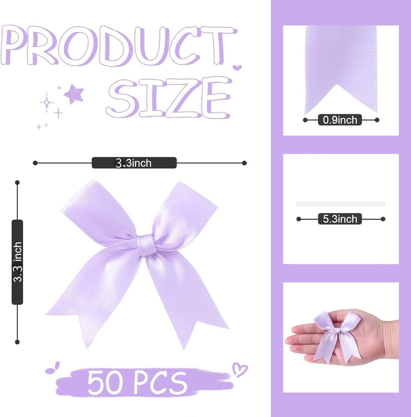 Feluwi Light purple Gift Wrap Bows (50 Pcs) - 3.3 Inch Elegant Plastic-Free Bows for Christmas Gifts, Birthday Presents, Wedding Friendly Party Supplies, Baby Shower, Gift Bags Decorative Accessories