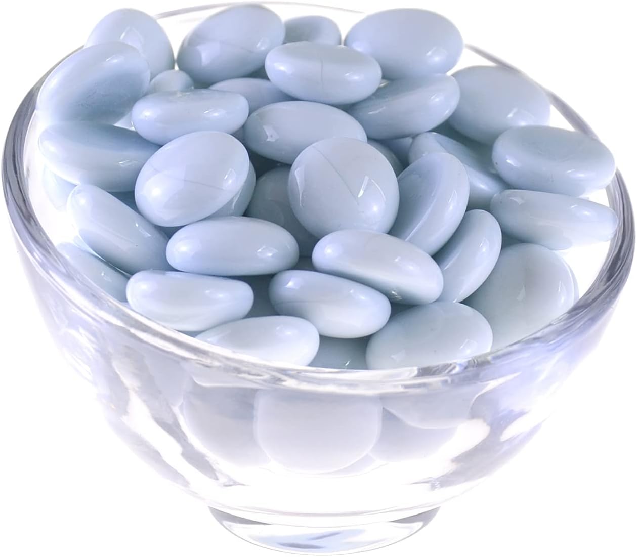 KINGOU Flat Glass Gems/Marbles/Stones/Beads for Vase Filler, Table Scatter, Games - 1 Lbs (17-19mm, Approx. 3/4")-White