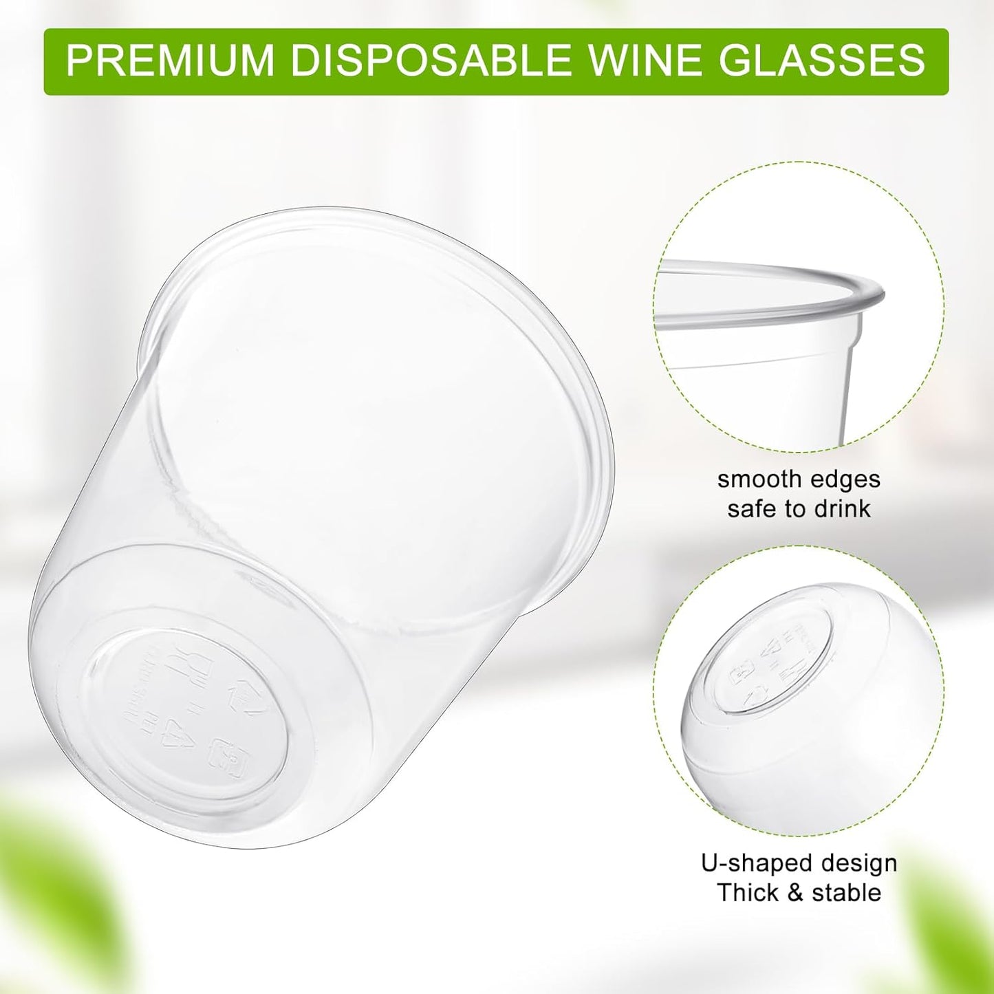 50 Pcs Disposable Stemless Glasses 12oz Crystal Plastic Wine Glasses Clear Classic Pet Cup for Meeting Weddings Birthdays Cocktail Christmas Party Supplies (Clear)