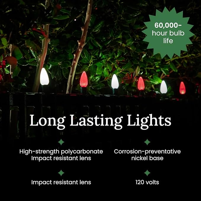 Pro Christmas C9 LED Christmas Light Kit for Rooflines & Pathways – DIY Cut to Length, Outdoor Commercial Grade (White Wire w/Vampire Plugs, 25 Bulbs, 25 ft) Cool White