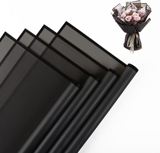 NESCCI 20 Sheet Flower Wrapping Paper - Waterproof Floral Bouquet Wrapping Paper, Florist Supplies Packaging Paper for Wedding Birthday Gift DIY (Translucent Black)