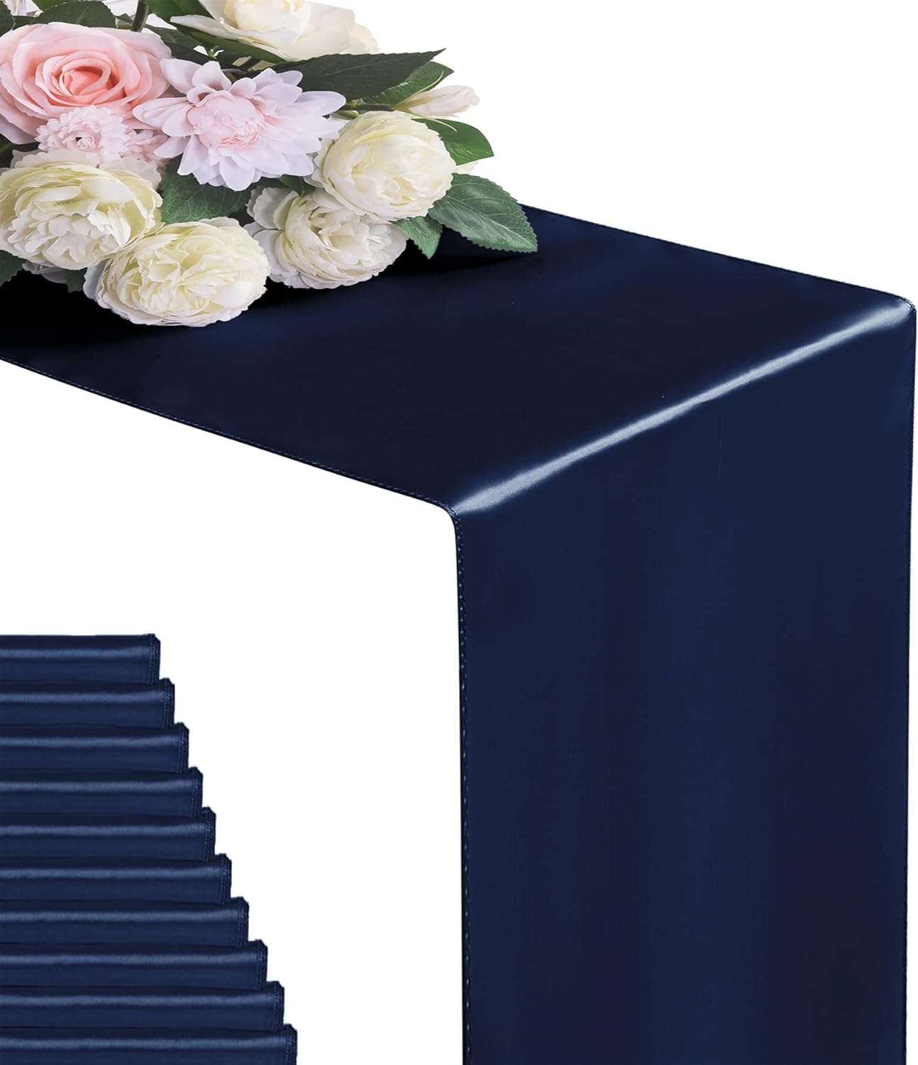 6Pack Table Runner 12 x 108 Inches Satin Silk Table Runner for Wedding, Birthday Party, Banquets, Graduations Decoration, fit Rectange and Round Table-Navy
