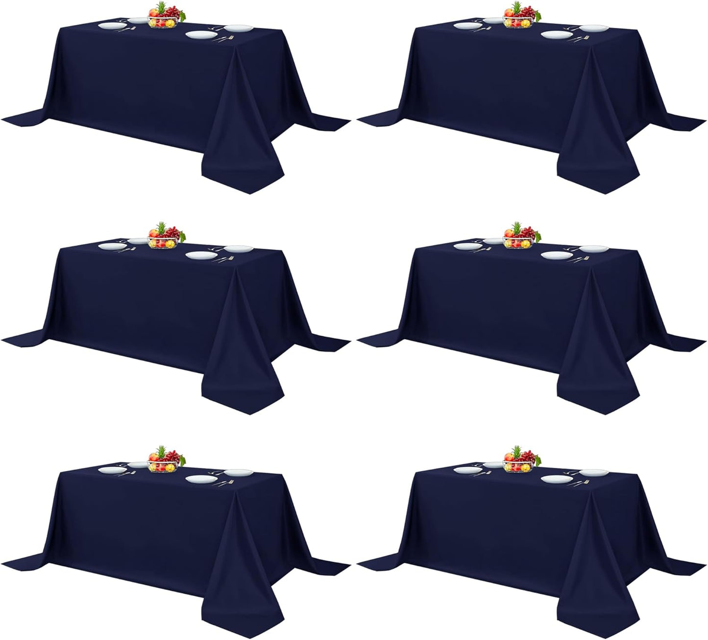 Fitable Elegant Rectangle Table Clothes, 6 Pack - 90 x 132 Inch, Navy - Reusable and Washable Tablecloths, Polyester Fabric Table Covers for Wedding, Party, Banquet, Formal Events