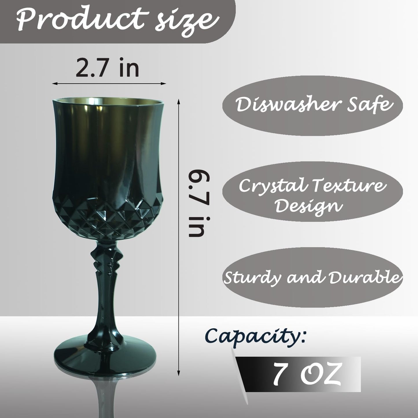 Plastic Wine Glasses，Plastic Goblets Vintage Style Cordial Drinking Glasses for Wedding Reception, Halloween Grand Event Party Supplies (48, Black)