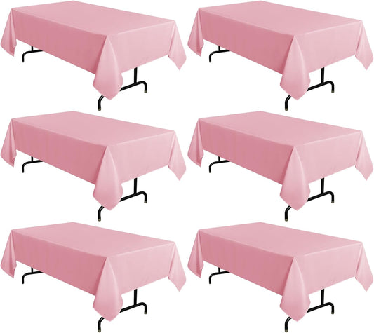 sancua 6 Pack Pink Tablecloth 60 x 102 Inch, Rectangle Table Cloth for 6 Feet Tables - Stain and Wrinkle Resistant Washable Polyester Table Cover for Dining Tables, Christmas Buffet Parties