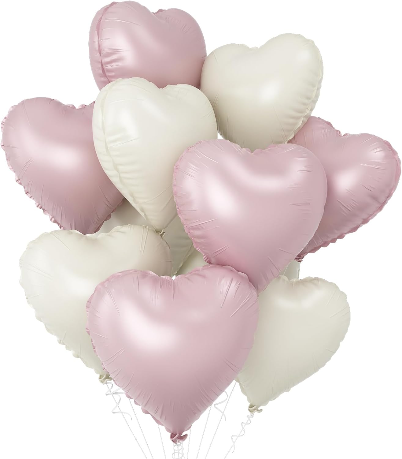 Pink White Heart Balloons,10Pcs Cream Baby Pink Foil Heart Shaped Balloons,18Inch Sand White Helium Balloon for Valentines,Engagement,Birthday,Baby Shower,Wedding Party Decorations