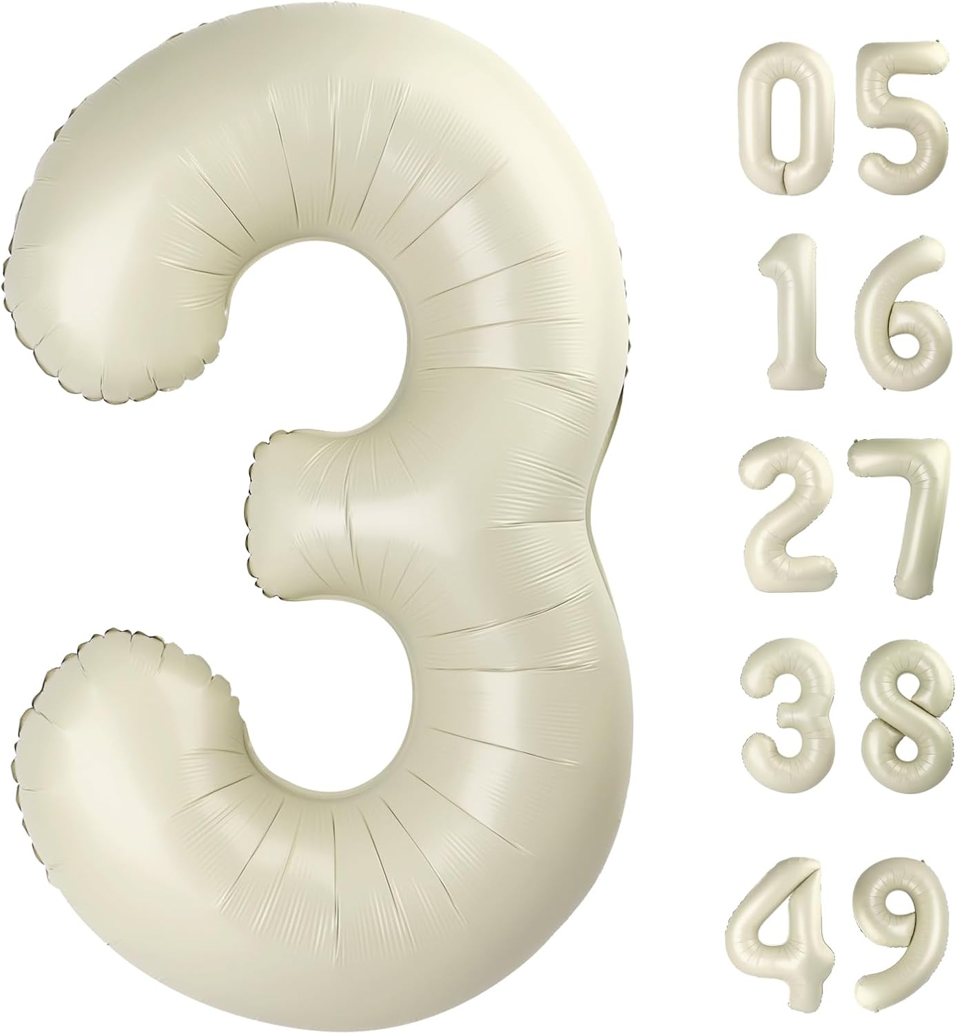 Cream White Large 3 Number Balloon 40 Inch, 3 13 23 30 33 36 38 Cream White Birthday Party Decorations, Number Three Foil Balloons for Anniversary Party Graduations Celebration Supplies