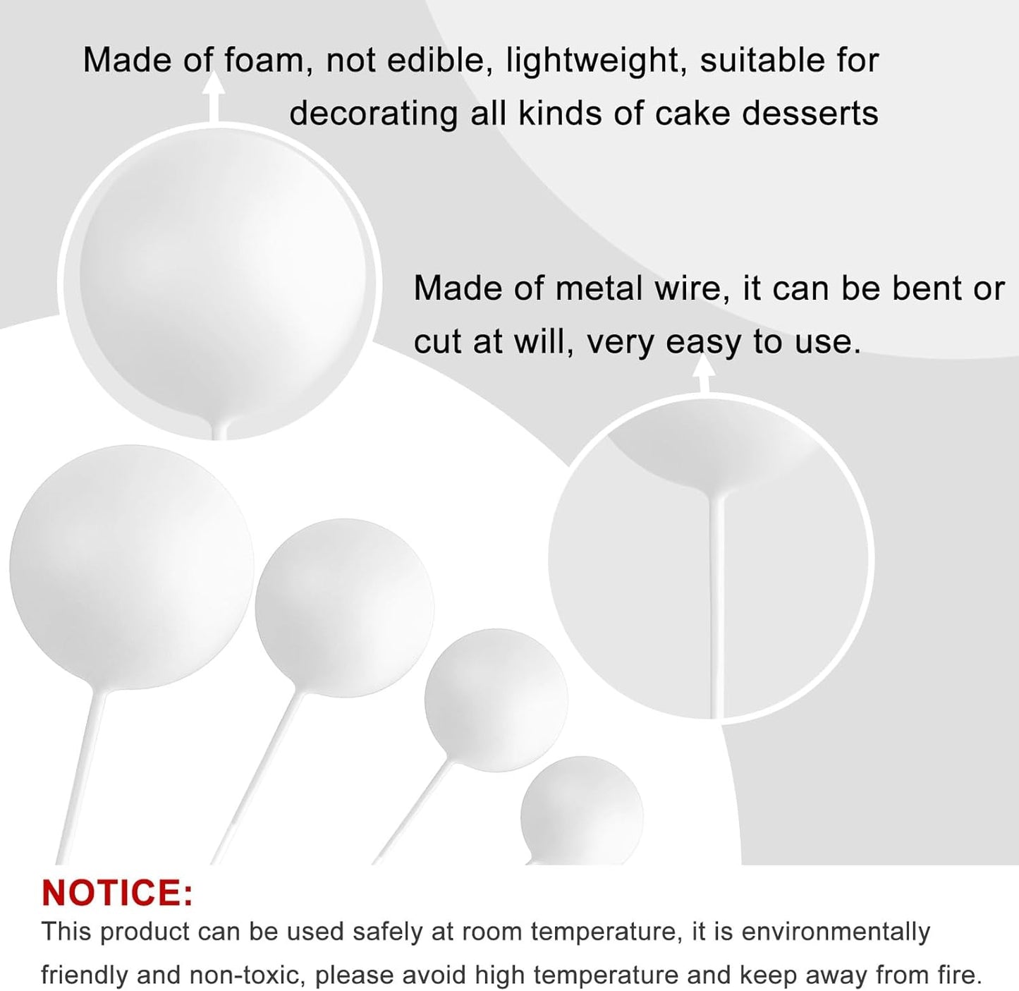 ASTARON 20 Pcs Ball Cake Topper Decorations Mini Balloons Cake Topper Sticks White Balls Cake Picks Cake Topper Balls Cake Decorations for Wedding Birthday Cake Decorations