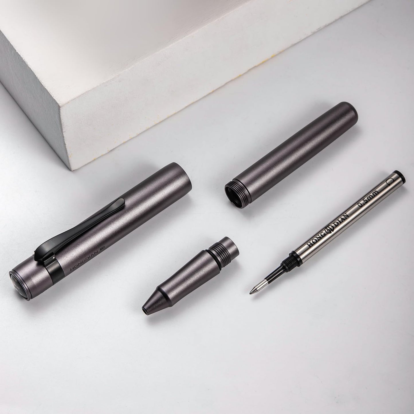 Hongdian M2 Black Forest Mini Rollerball Pen, Fine Point 0.5mm, Sleek Aluminium Pocket Pen with Black Ink Refill, Ideal for Travel & Signature (Midnight Blue)