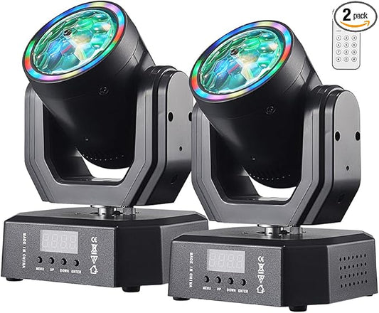 Mini Moving Head Light, 30W Compact Led DJ Stage Lights Moving Head Beam Spot with Halo Effects, Remote/ DMX512/ Sound Control for Wedding DJ Party Disco Club Small Venues