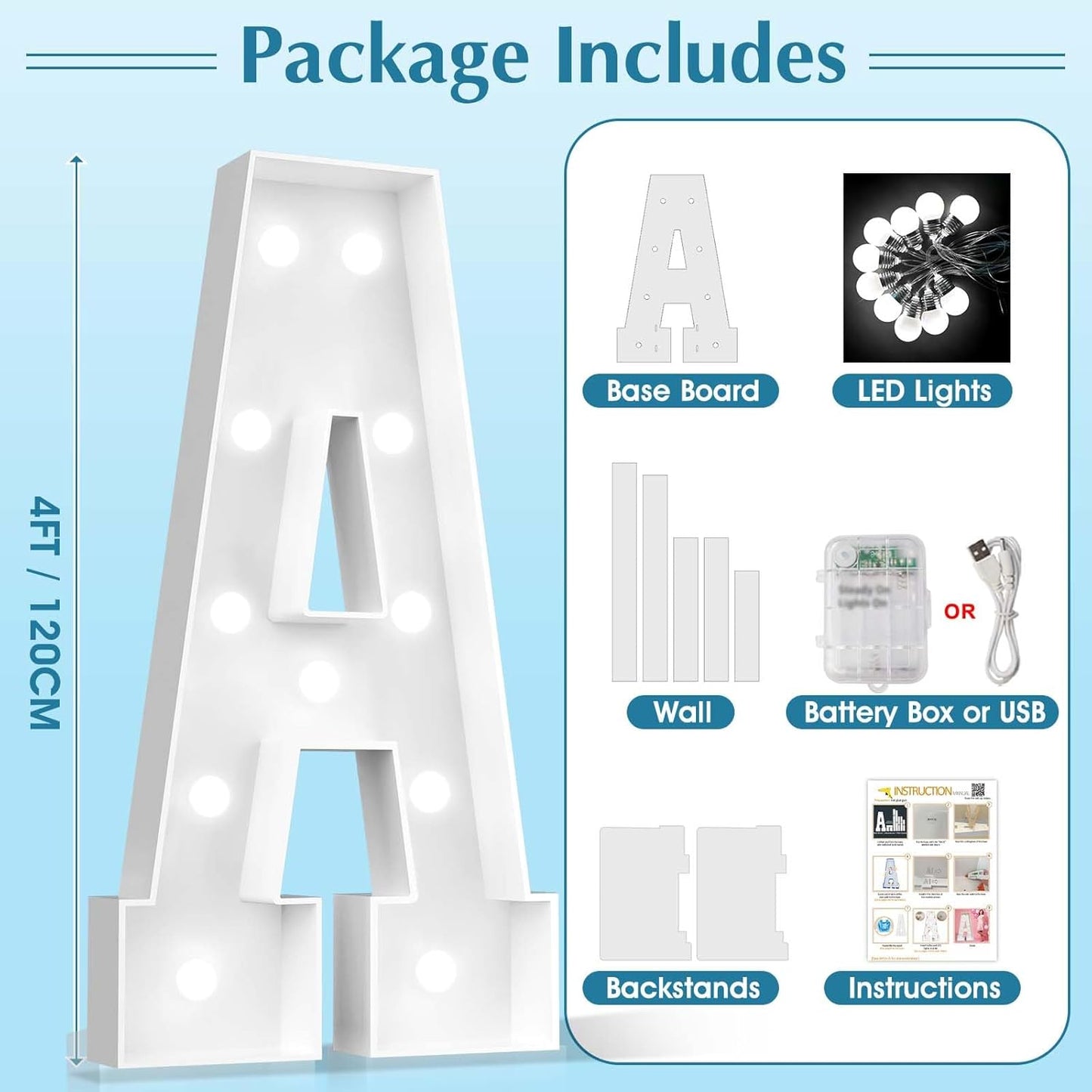 Ledido 4FT Marquee Light Up Letters, Cool White Light Up Letters Large Marquee Letter for Party Decorations, Mosaic Letter D for Balloons, Wedding Birthday Graduation Decor