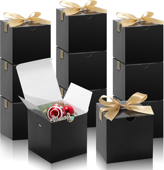 DOYIDE Small Gift Boxes, 20 Pack 5x5x5 Inch Black Elegant Paper Boxes with Ribbons, Crafting, Christmas Gift Box Wedding Party Favor, Cupcake, Candy, Bridesmaids Proposal Box