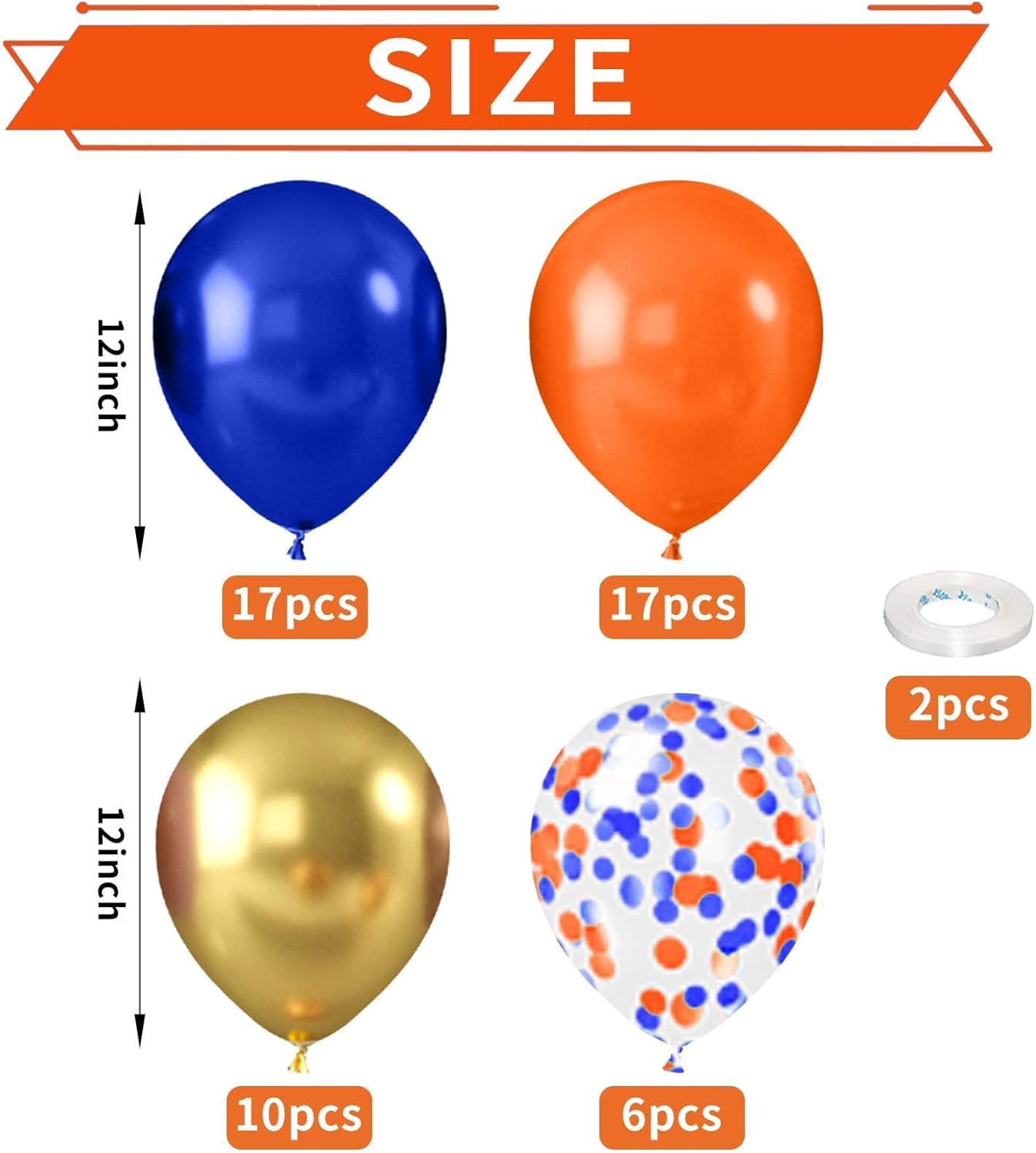 Orange and Blue Balloons, 52 PCS 12 Inch Royal Blue Chrome Gold Birthday Balloons with Confetti Balloon, Birthday Balloon Party Decorations for Engagement Graduation Thanksgiving