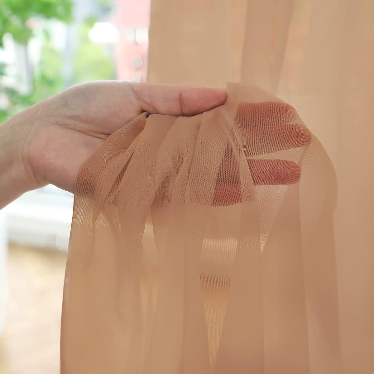 Window Brown Sheer Curtains 48 Inches Width 84 Inches Long 2 Panels Sheer Curtain Clear Curtains Basic Rod Pocket Panel for Home Living Room Bedroom Kids Room Yard Patio Parlor Sliding