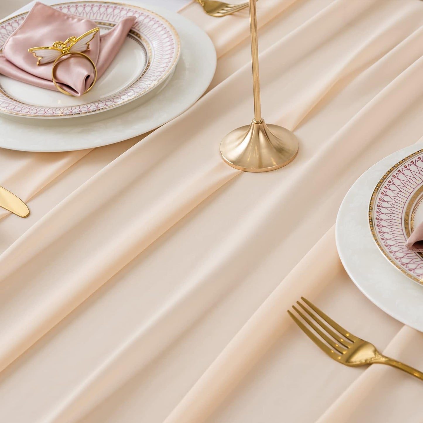 6Pack 9ft Chiffon Table Runner 14x108 Inch Sheer Romantic Table Runner for Wedding Birthday Party Bridal Shower Outdoor Decoration-Peach