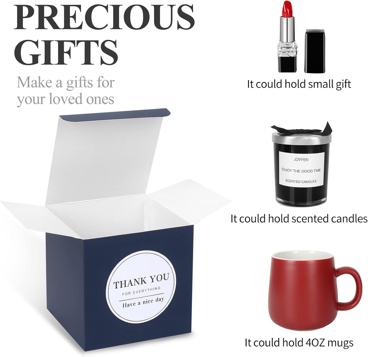 COTOPHER Small Gift Boxes 60 Pack 4x4x4 inches Navy Gift Boxes with Lids for Gifts, Crafting, Wedding Party Favor, Cupcake Boxes, Candy, Bridesmaids Proposal Box with Ribbons and Stickers (Navy, 60