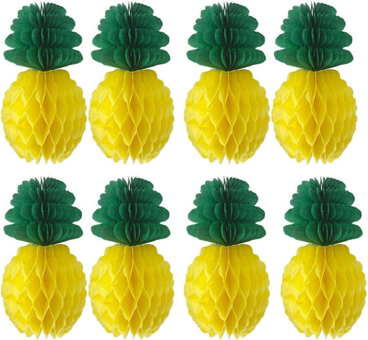 8pcs 8'' Paper Pineapple Honeycomb Decorations Tissue Party Pineapple Centerpieces Hanging Pineapple for Table Decor for Summer Tropical Hawaiian Beach Decor, Style2