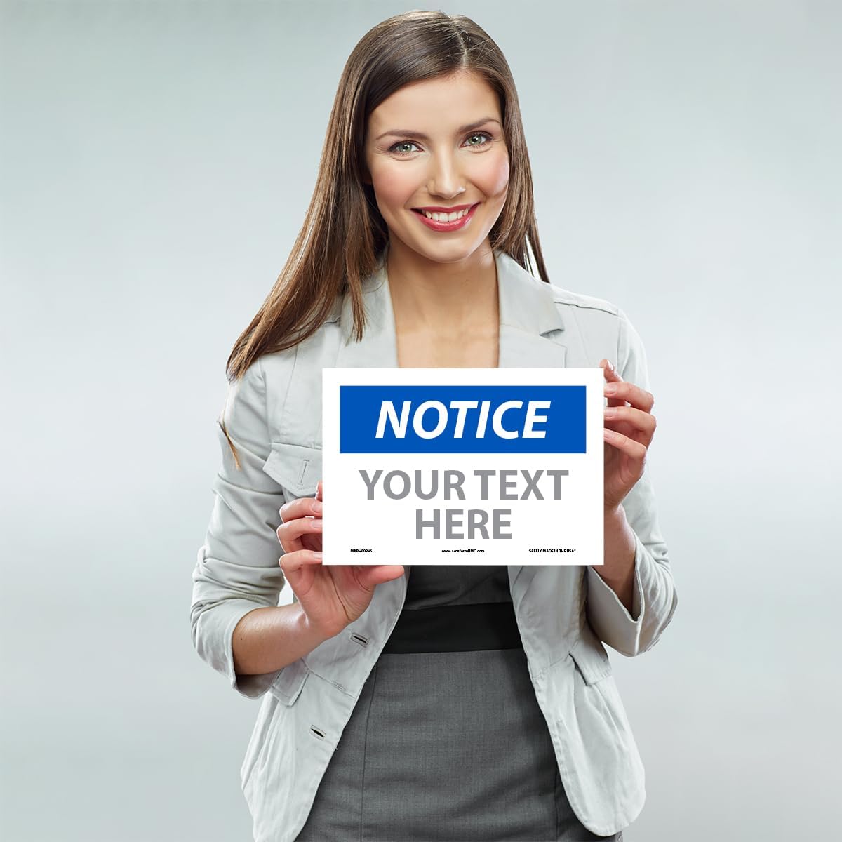 Custom OSHA Style Notice Sign 7" x 10" Adhesive Vinyl Sign, Customizable "Your Text Here", by AccuformNMC Made in USA