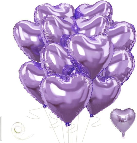 Light Purple Heart Balloons，18 Inch Light Purple Foil Mylar Love Heart Shaped Balloons for Anniversary Wedding Engagement Celebration Birthday Party Baby Shower Valentines Decorations(12Pcs)