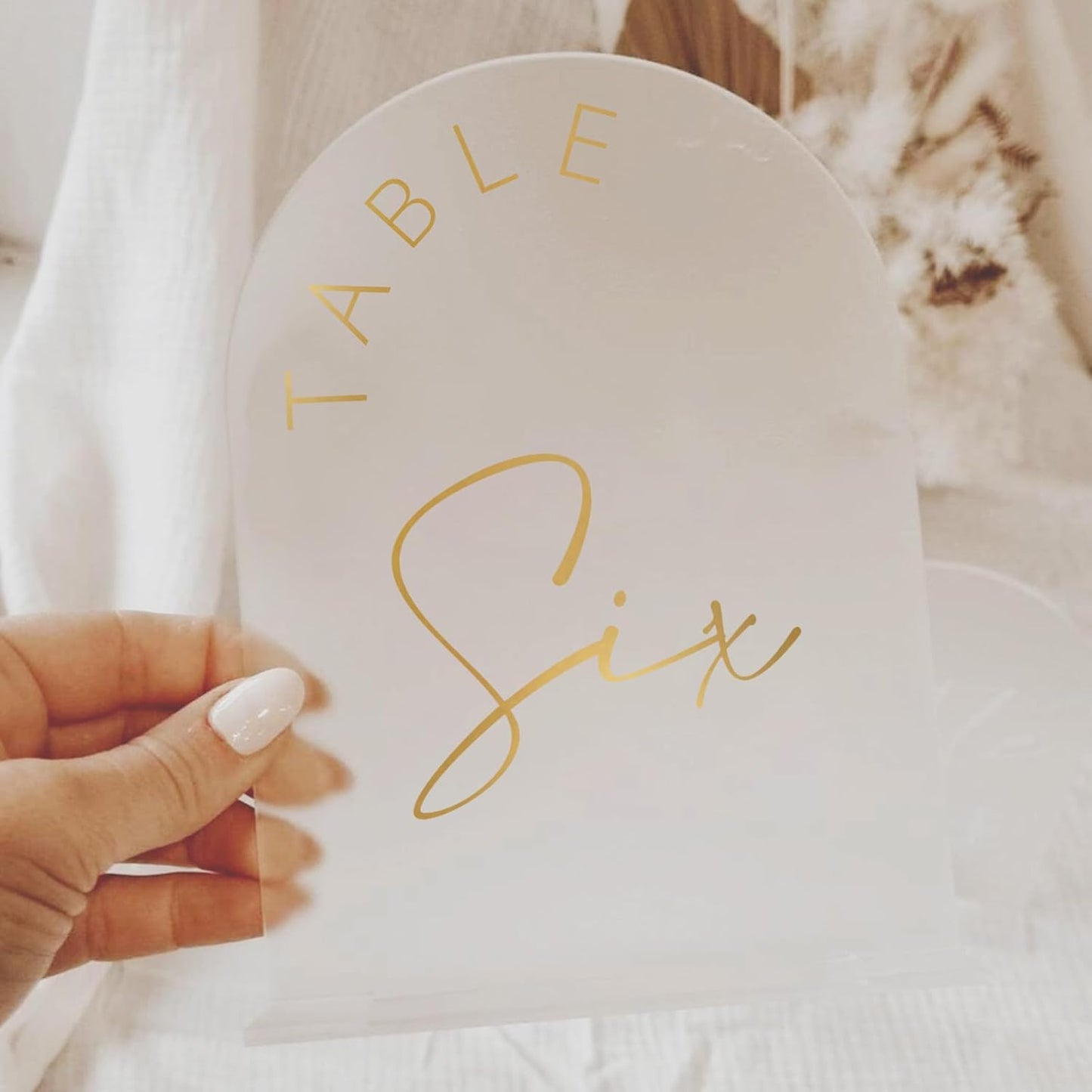 JINMURY Frosted Arch Wedding Table Numbers 1-10 with Stands, 5x7 Inch Acrylic Arch Sign with Golden Lettering, Frosted Acrylic Table Numbers for Wedding Reception