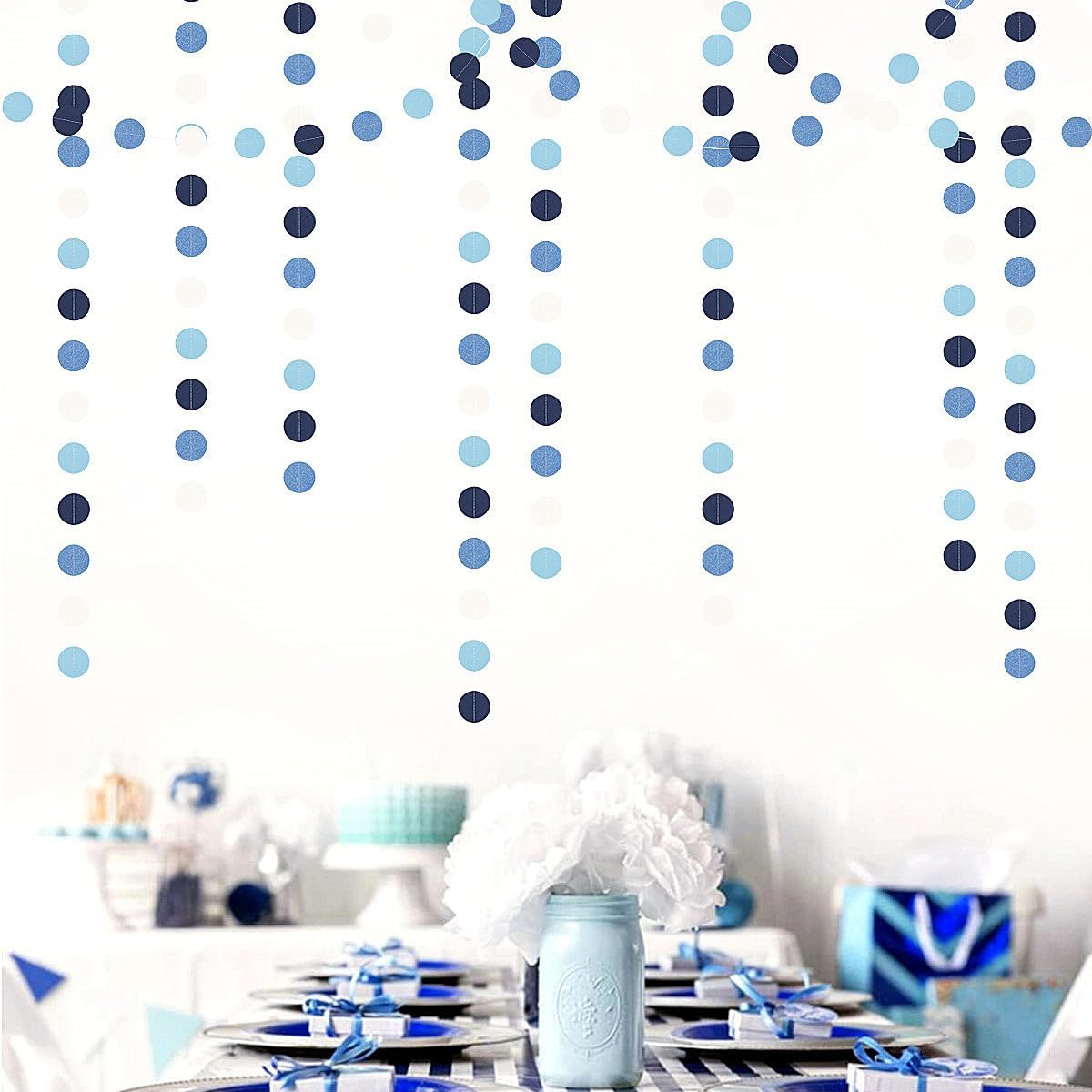 Light-Blue Navy-Dusty White Party-Decorations Garland - 52ft Baby Boy Shower Royal Paper Streamers Banner,Birthday Bridal Baby Shower Bachelorette Wedding Hanging Supplies Decor Hugfond