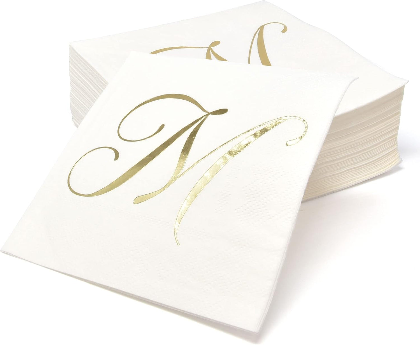 Gift Boutique 100 Gold Monogram Cocktail Napkins Letter M Disposable Paper Pack Elegant Metallic Golden Foil Hand Napkin for Powder Room Wedding Holiday Birthday Party Baby Shower Decorative Towels