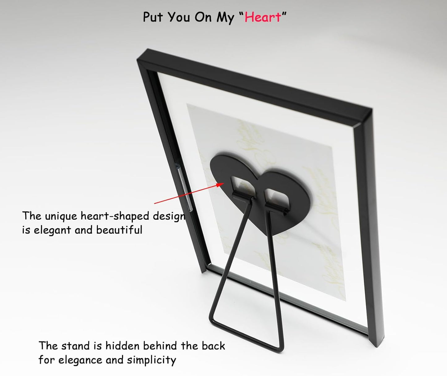 Black Floating Frame (4"x6",Vertical) with Romantic Heart, For Picture Sizes 3x5, 2x3,1x2, Tabletop Shelf Photo Frame, Classy Gift For Festival, Home or Wedding…