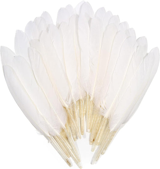 FeelfunFeather 120pcs White Goose Cochettes Feather Natural Bulk 4-6 inch 10-15cm for Wedding Party Christmas Halloween Decorations DIY Crafts