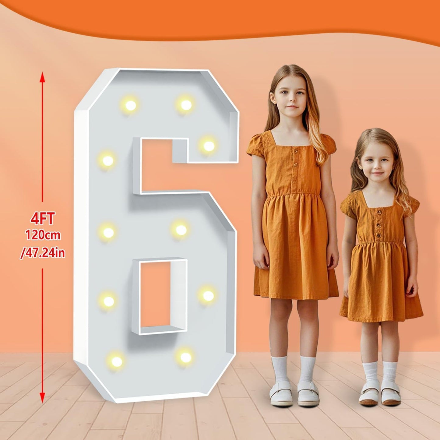 4 feet Marquee Numbers, Light Up Numbers 6 for 6th 16th 60th Birthday Decorations, Big Number for Party Decorations, Large Cardboard Number for Anniversary Decor