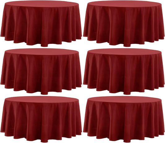 Round Tablecloth 120 Inch Tablecloth 6 Pack Red Table Cloths Washable Decorative Linen Polyester TableClothes Cover for Dining Table Banquets Buffet Parties and Wedding