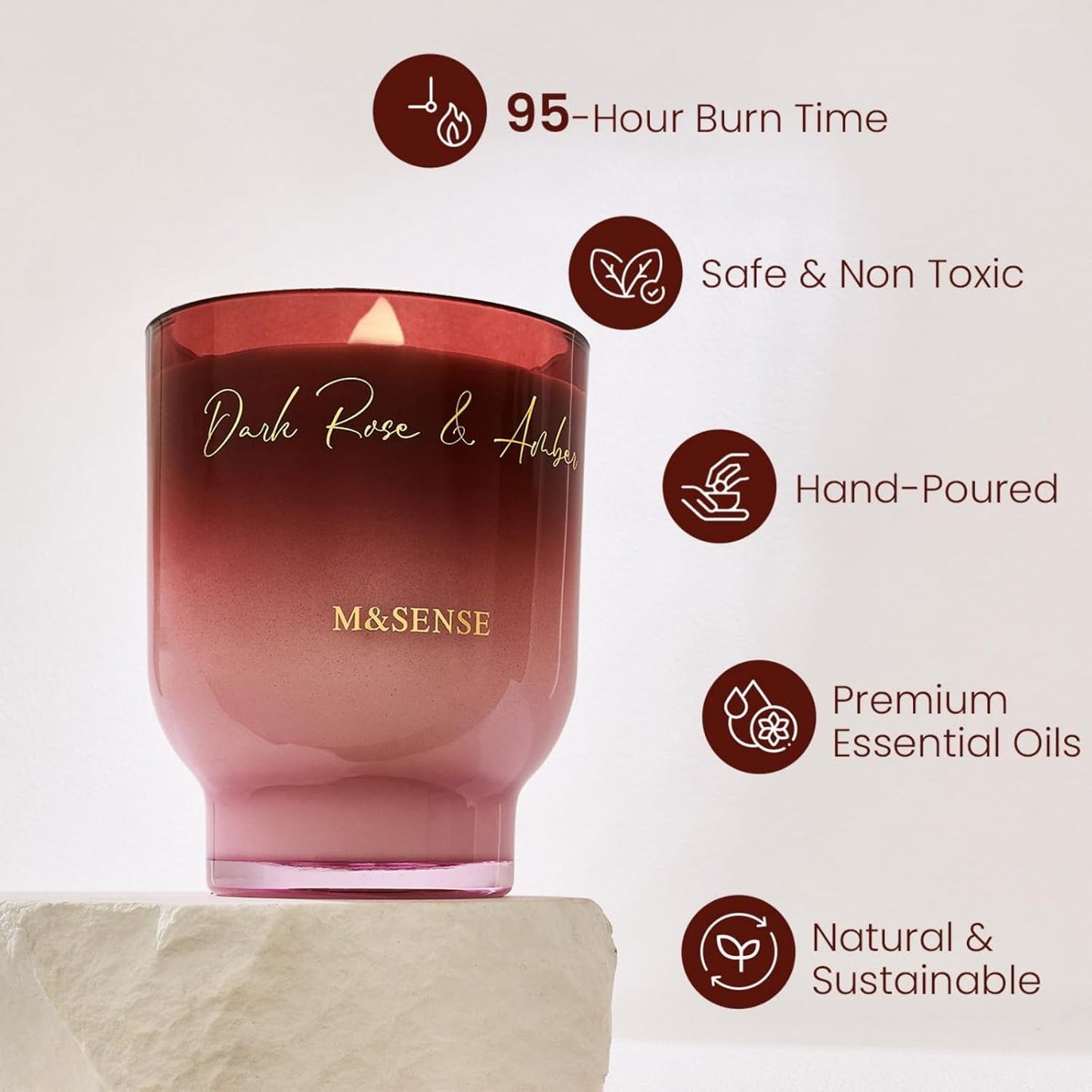 M&SENSE 16.6oz Natural Soy Large Jar Candle with Wooden Wick | Dark Rose Amber Scent | 95-Hour Burn & Long-Lasting Burn | Housewarming Gift for Men and Women