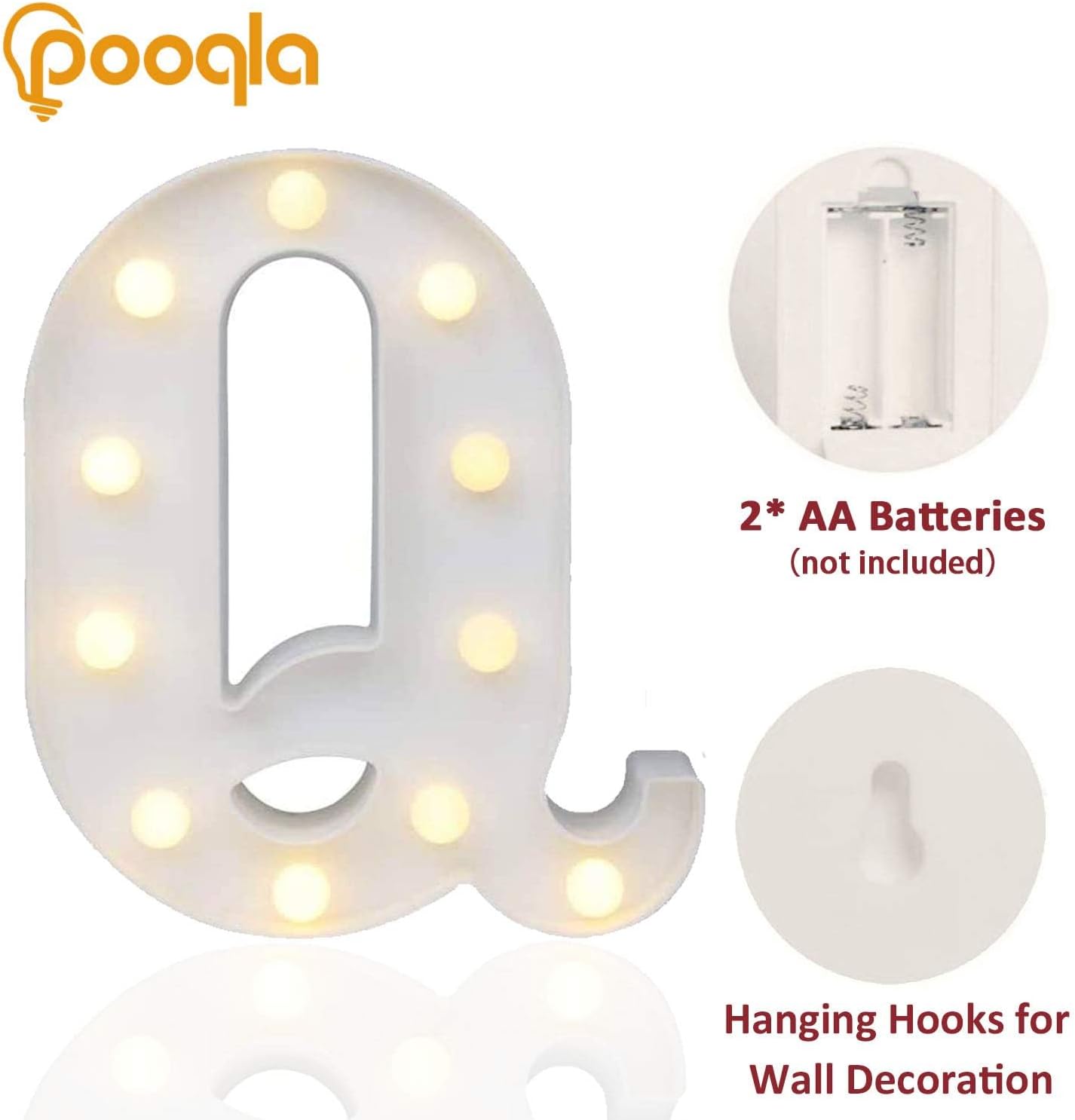 Pooqla LED Marquee Letter Lights Sign, Light Up Alphabet Letter for Home Party Wedding Decoration Q