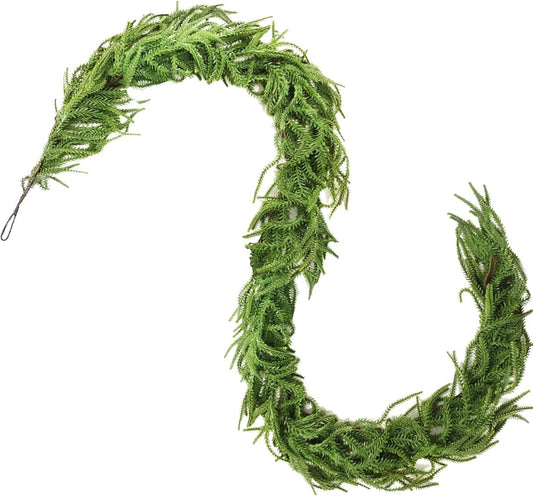 NSBELL 6 Ft Artificial Norfolk Pine Garlands, Real Touch Winter Pine Garland, Green Artificial Greenery Garland for Table, Mantle, Wall, Indoor, Outdoor Christmas Decorations