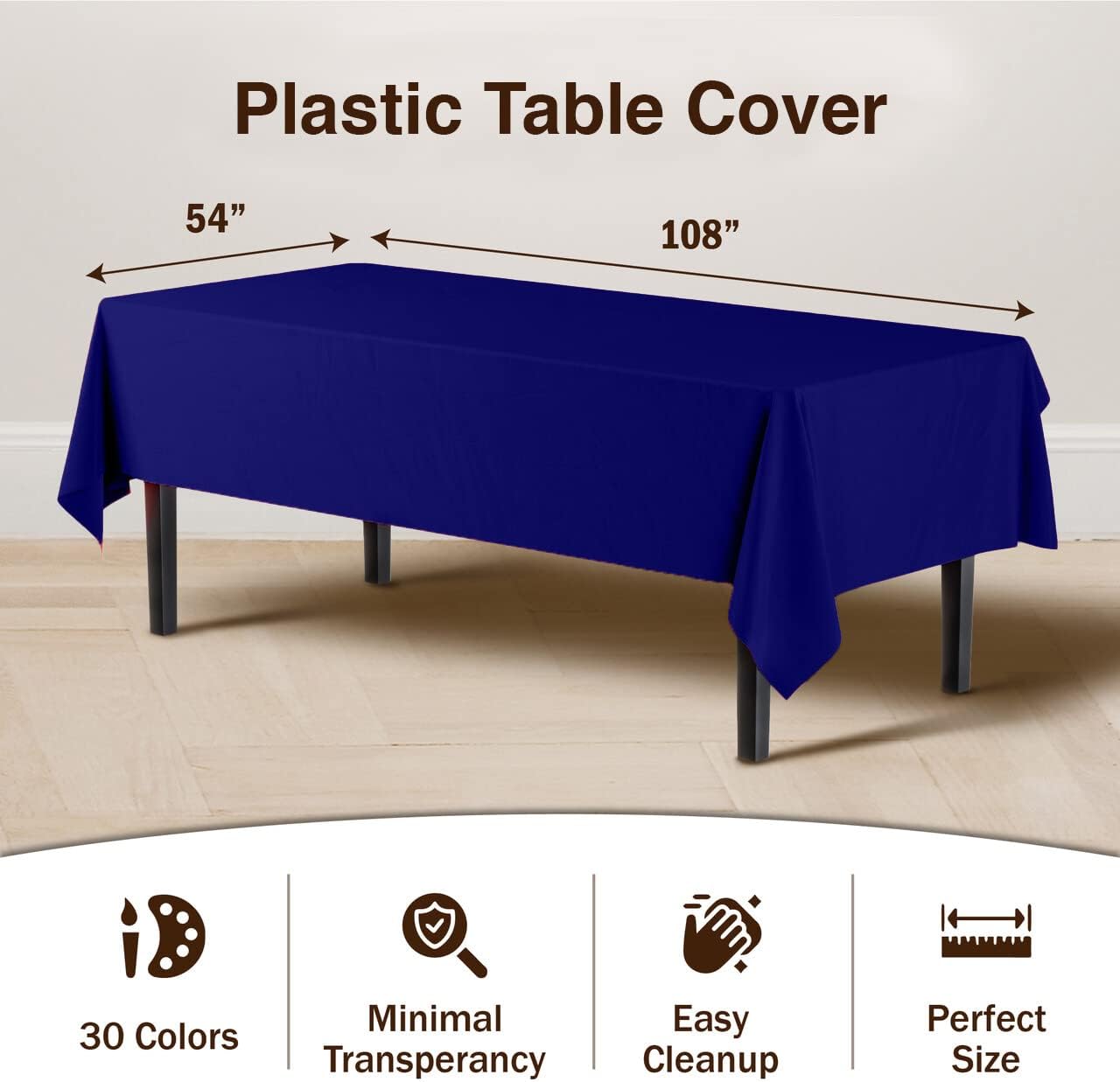 Party Solids 12-Pack Premium Plastic 54in. x 108in. Rectangle Table Cover - Navy Blue