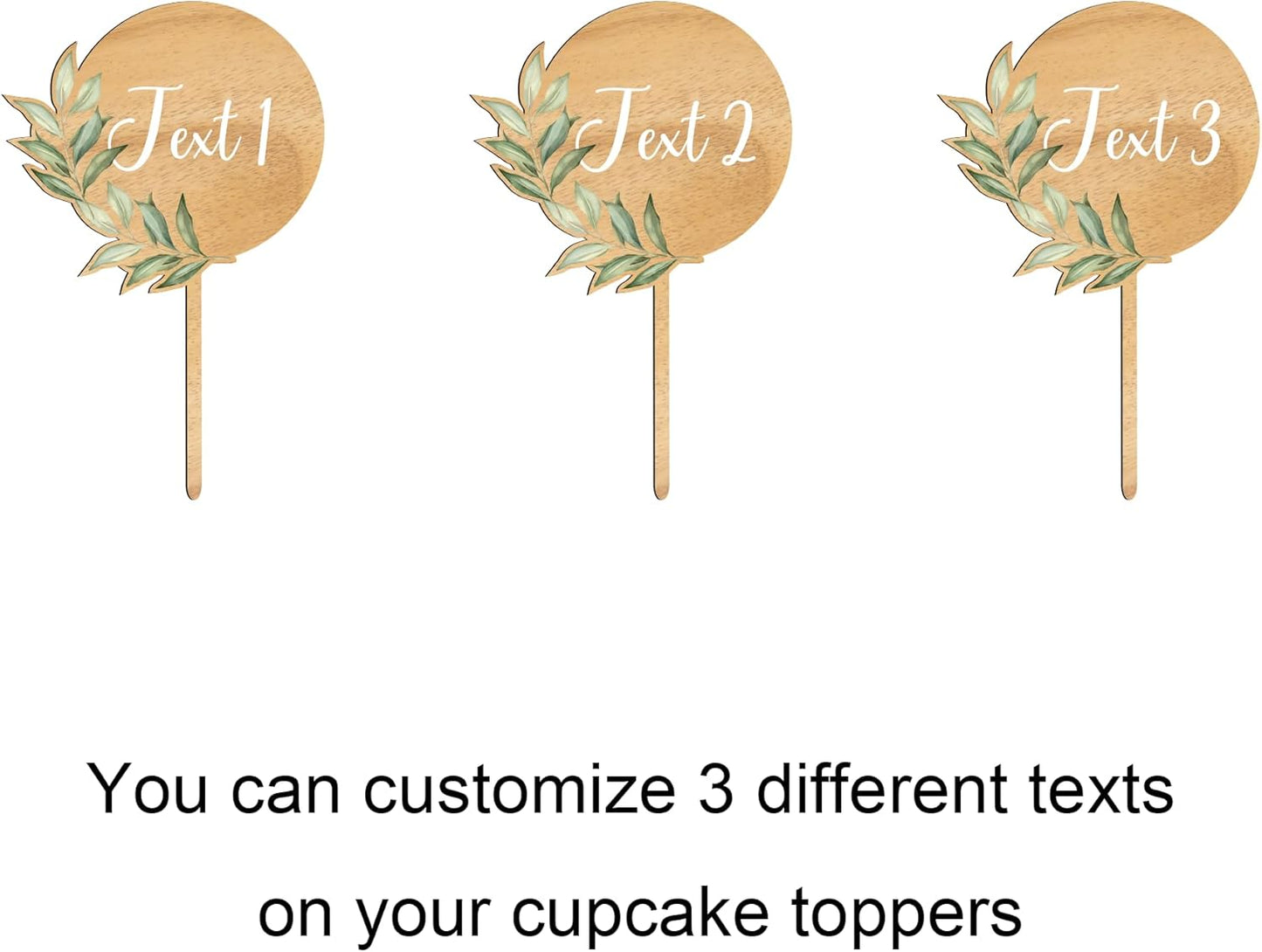 Custom Cupcake Toppers Cake Decorations in Wood for Wedding Engagement Baby Shower Birthday Party etc. (Design A / 12 PCS)