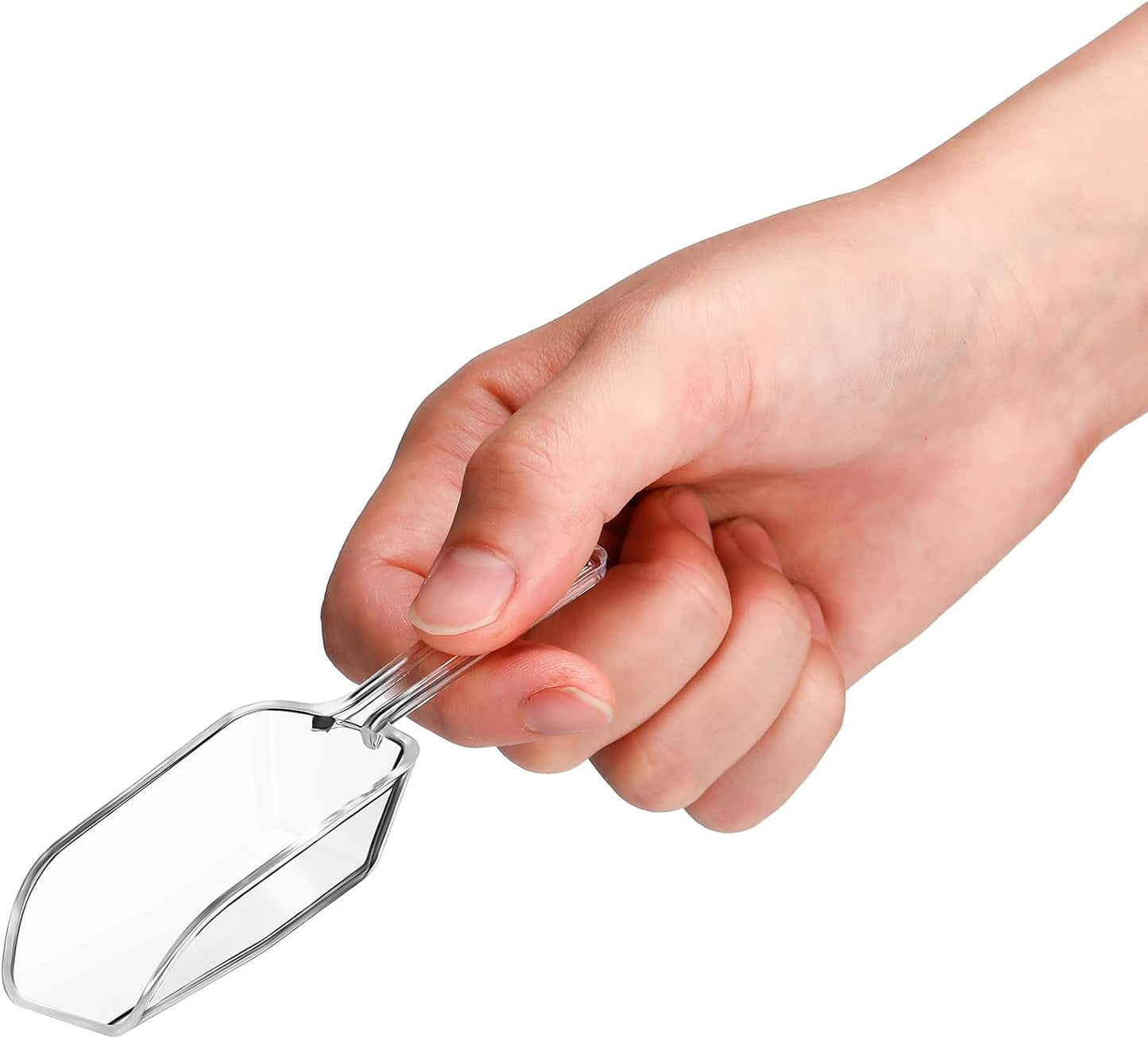 Hestya 16 Pcs Christmas Multi Purpose Clear Plastic Scoops for Candy Buffet Acrylic Kitchen Ice Food Popcorn Scoops for Protein Powders, Ice Cream, Coffee, Tea Jar (4.3 Inch)