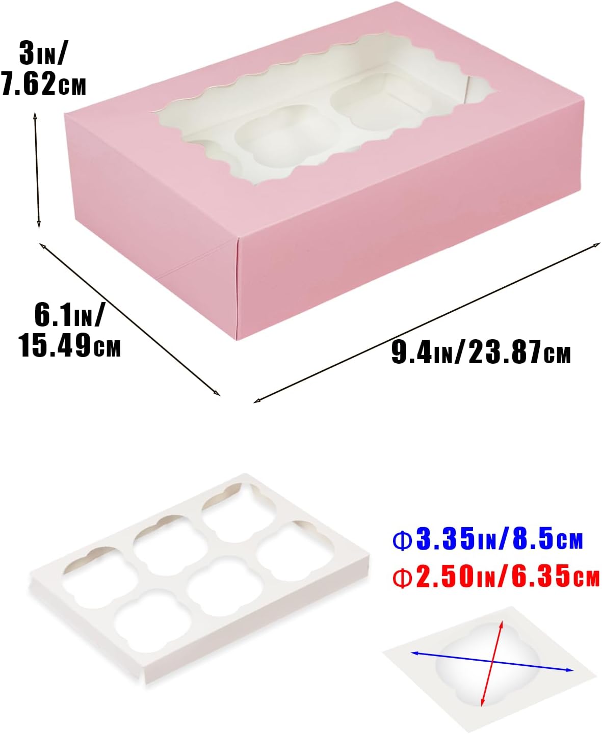 Bakepacker Auto-pop up 6 Cupcake Boxes with Window 20 Count Pink Box 9.4 x 6.1 x 3 inch Cupcake Carrier