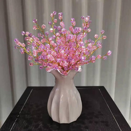 16PCS Crystal Artificial Flowers Bouquets Handmade Acrylic Flower Branches Fake Beaded Baby Breath Floral Crafts for Wedding Party Home Decor