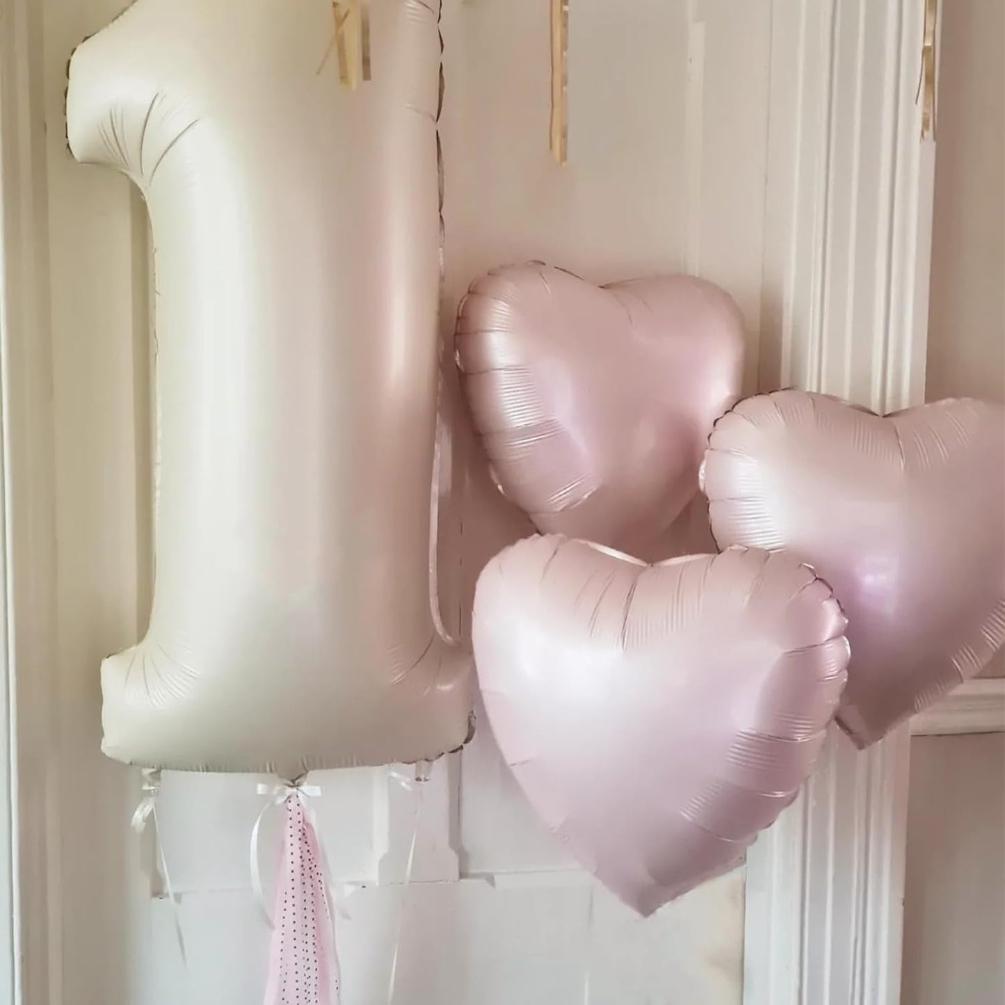 Pink White Heart Balloons, 18 Inch Baby Pink and Cream Helium Foil Heart Balloon 10Pcs Pastel Nude and Light Rosa Heart Shape Mylar Balloons for Boho Girls Women Birthday Baby Shower Bridal Valentines
