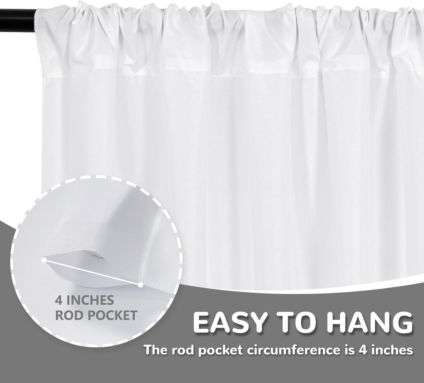 MEETSKY White Backdrop Curtains for Parties - 10ft x 8ft Wedding Photo Background Curtain Rod Pocket Fabric Drapes Panels for Birthday Holiday Party Home Decoration, 5ft x 8ft, 2 Panels